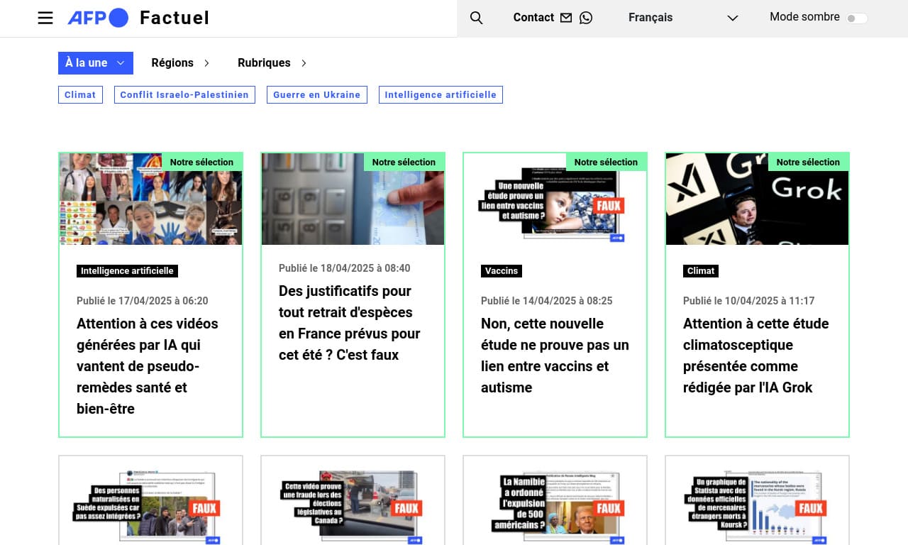 AFP Factuel est le service de fact-checking (vérification des faits) de l'Agence France-Presse (AFP)